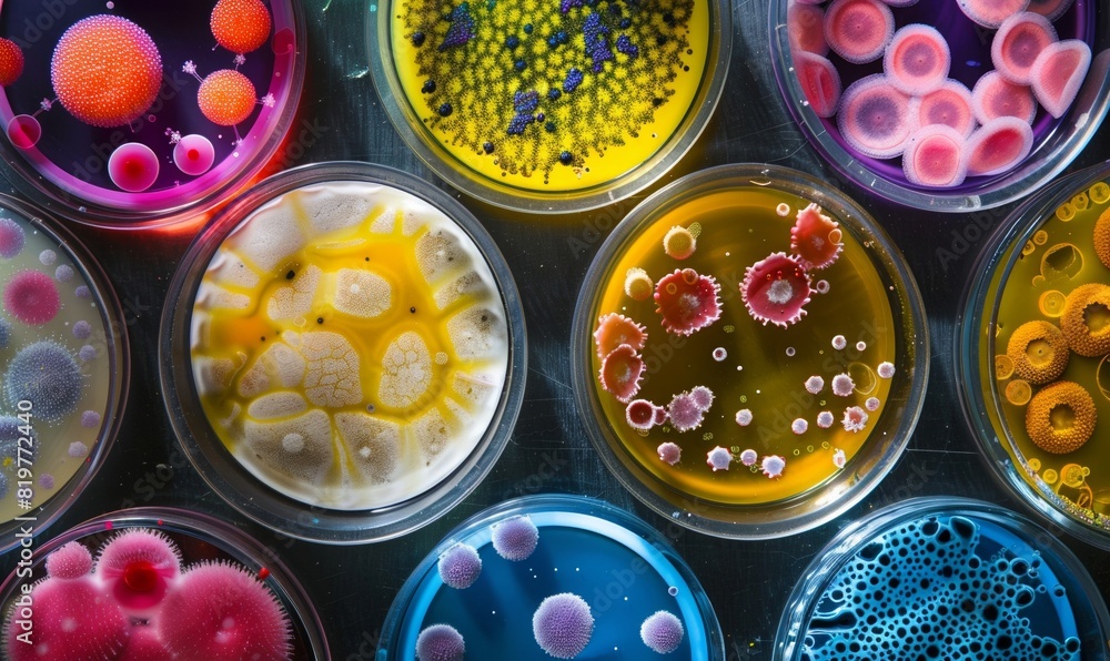 Close-Up Image of Diverse Bacterial Cultures in Petri Dishes
Close-Up Image of Diverse Bacterial Cultures in Petri Dishes