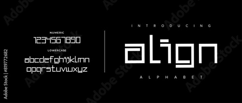 Align creative simple modern urban alphabet font. Digital abstract futuristic, logo, music, sport, minimal technology typography. Simple numeric vector illustration