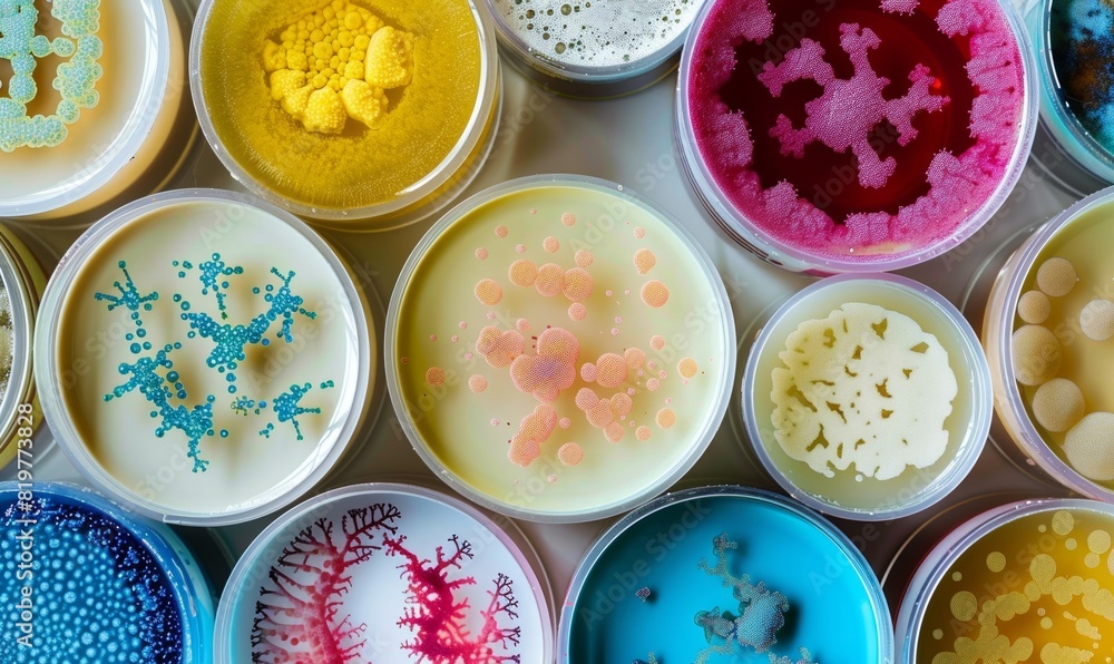 Close-Up Image of Diverse Bacterial Cultures in Petri Dishes
Close-Up Image of Diverse Bacterial Cultures in Petri Dishes