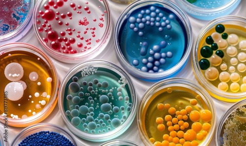 Close-Up Image of Diverse Bacterial Cultures in Petri Dishes

 photo
