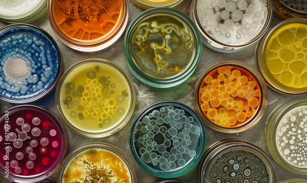 Close-Up Image of Diverse Bacterial Cultures in Petri Dishes
Close-Up Image of Diverse Bacterial Cultures in Petri Dishes