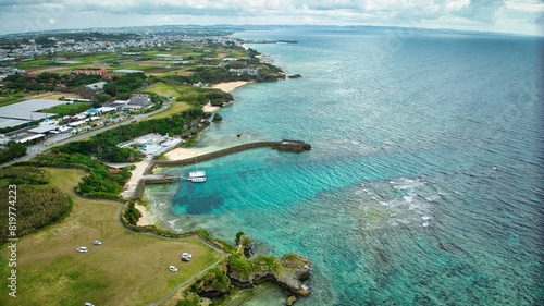 View of Yomitan Village, Cape Zanpa, Okinawa, Japan, with beautiful turquoise ocean photo