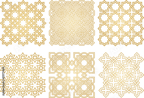 Oriental seamless vector patterns set. Arabic geometric ornament for background
