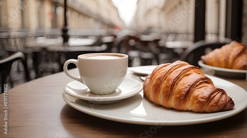Transport yourself to a cozy café in Paris, where the aroma of freshly baked chocolate croissants fills the air and the rich, bittersweet taste of a hot chocolate warms your soul. photo