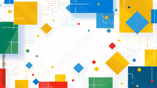 A geometric design of yellow, green, blue and red squares, in a simple illustration style with flat colors and a white background.  photo