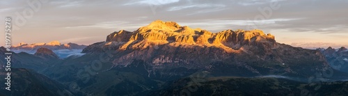 morning panoramic view of mount Sella Alps Dolomites photo