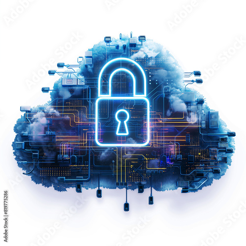 Digital Privacy and Cybersecurity: Padlock Icon Behind Cloud Connection, Representing Safe and Secure Online Information Management. photo