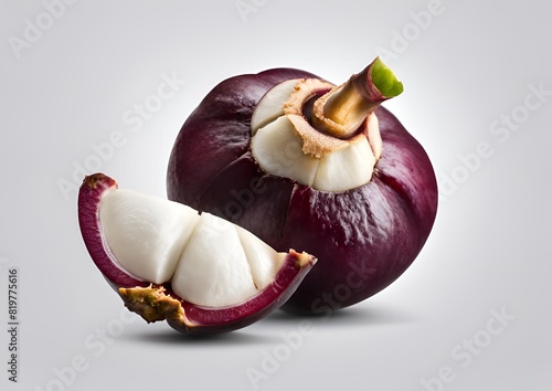 Mangosteen cut in half, isolated on a white background, with clipping path. photo