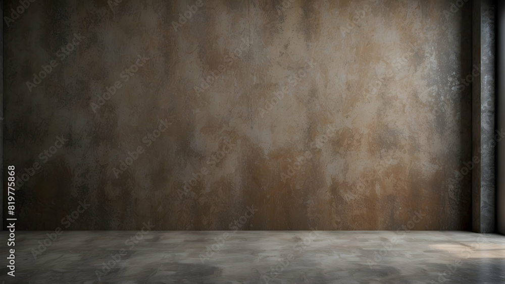 An interior view featuring a spacious room with brown textured plaster walls and a polished concrete floor An interior view featuring a spacious room with brown textured plaster walls and a polished concrete floor