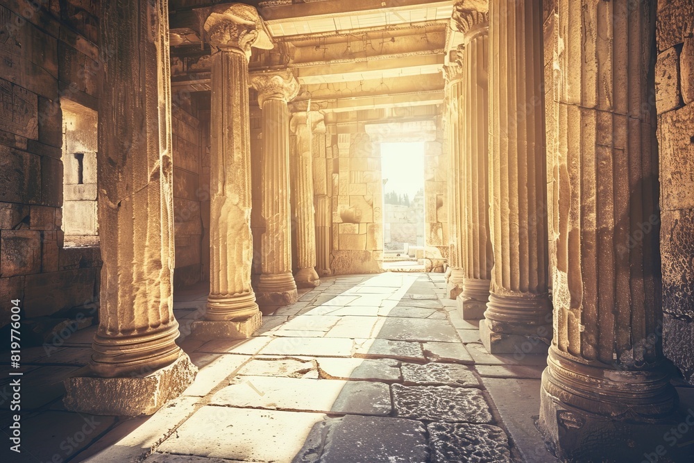 Foto de Ancient Greco-Roman hall interior with a circular stone podium ...