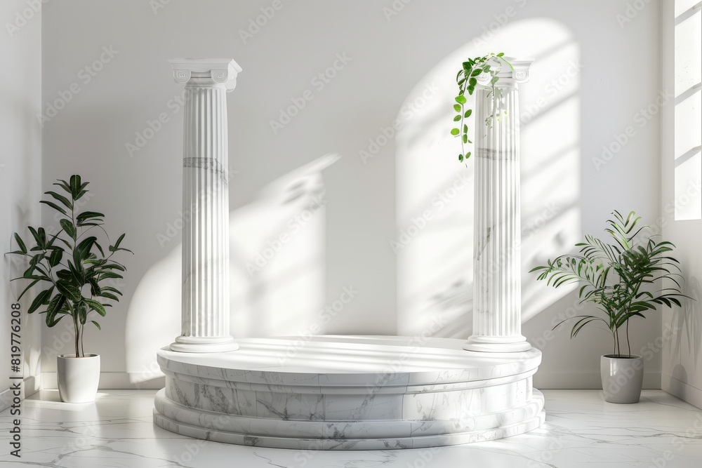 Naklejka premium Podium in Ancient greek mythology style interior design - Ai. Beautiful simple AI generated image in 4K, unique.