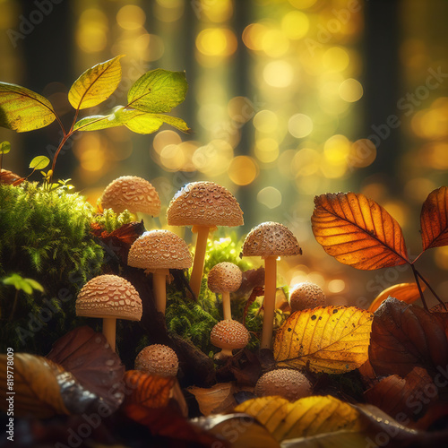 illustration of mushrooms in the undergrowth