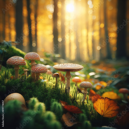 illustration of mushrooms in the undergrowth