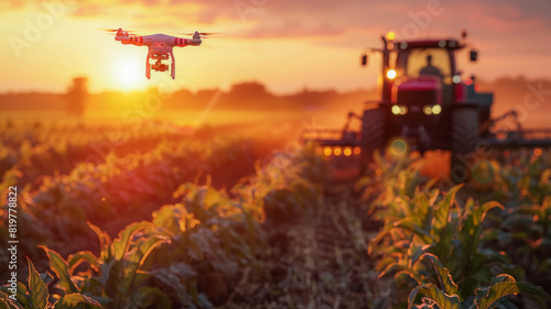 Smart Agriculture Featuring Drones and Autonomous Tractors © EwaStudio