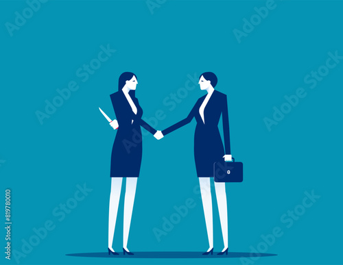Business person Knife in the back. Betrayal in business vector concept