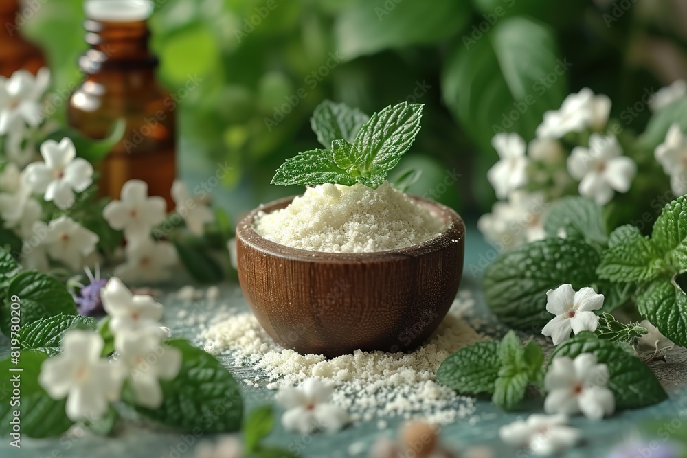 Natural cosmetics with herbal ingredients, close-up Natural cosmetics with herbal ingredients, close-up