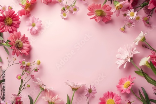 Drawing of a heart-shaped arch made of flowers. Backdrop with selective focus and copy space for the inscription. Beautiful simple AI generated image in 4K, unique.