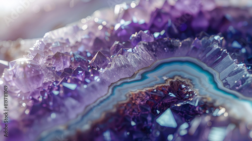A geological ballet: amethyst geode layers dance in the light.