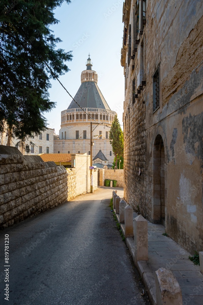 Obraz premium Picturesque street of stone buildings in the streets of Nazareth, Galilee, Israel.