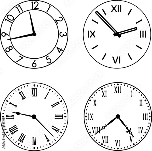 Pixel perfect icon set of round wall clock watch hour minute time stopwatch. Thin line icons flat vector illustrations isolated on white transparent background