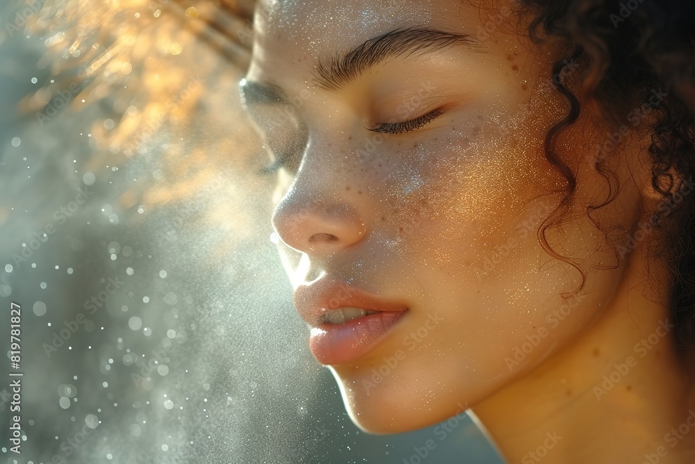 Refreshing Face Spray A person using a refreshing face spray, promoting hydration and revitalization Refreshing Face Spray A person using a refreshing face spray, promoting hydration and revitalization