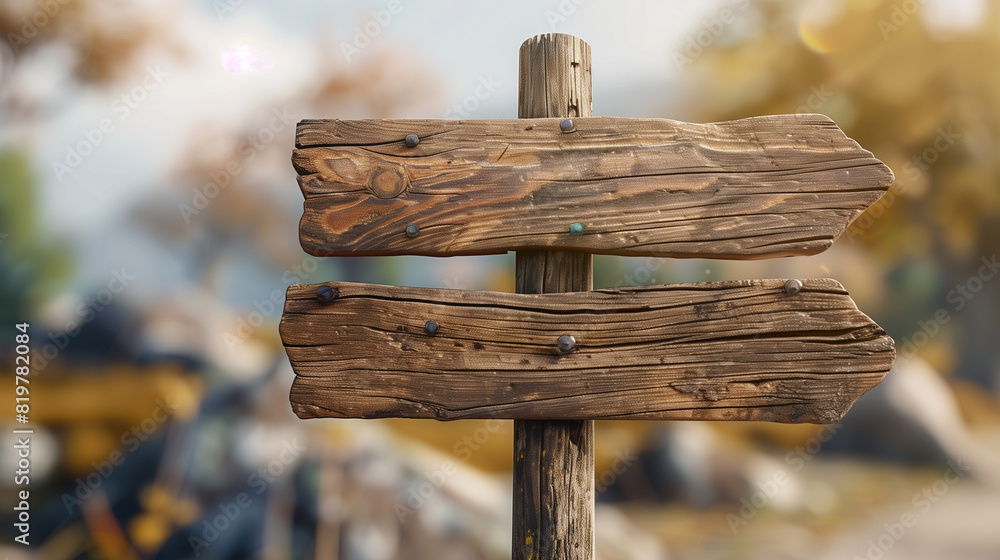 Naklejka premium Close Up of Wooden Sign on Pole