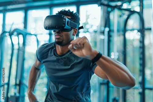A man utilizing VR for a virtual fitness training session
