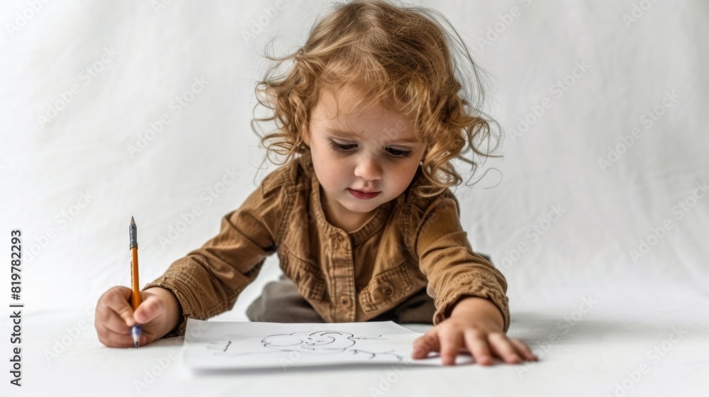 Creative Young Child Drawing on Paper in Studio Setting Creative Young Child Drawing on Paper in Studio Setting