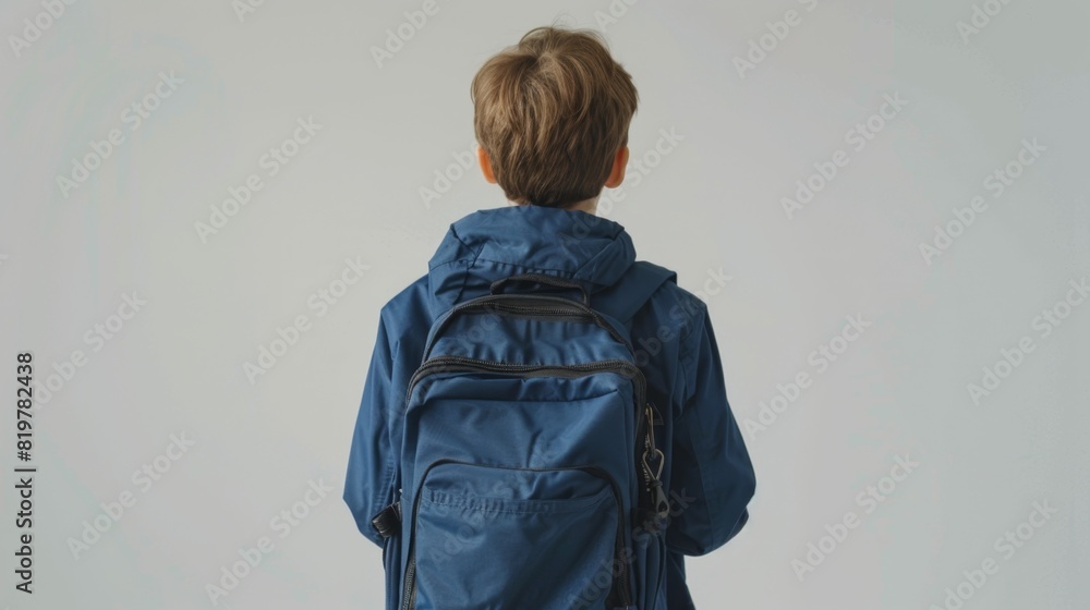 Ready for School - Child wearing a school backpack against white background, ideal for back-to-school ads Ready for School - Child wearing a school backpack against white background, ideal for back-to-school ads