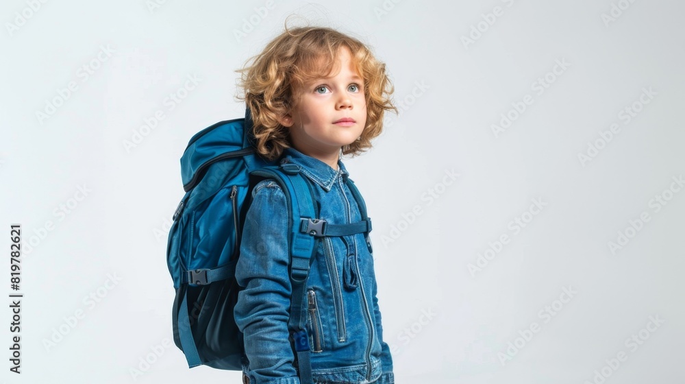 Bright Future Ahead - Smiling Child with School Backpack on White Background for Educational Marketing Campaigns Bright Future Ahead - Smiling Child with School Backpack on White Background for Educational Marketing Campaigns