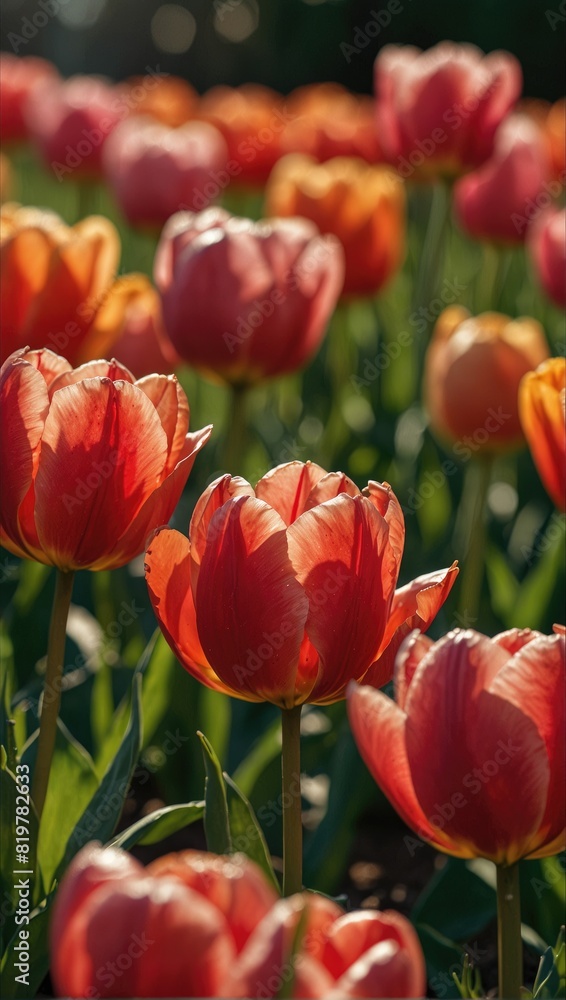 Fototapeta premium red tulips in the garden