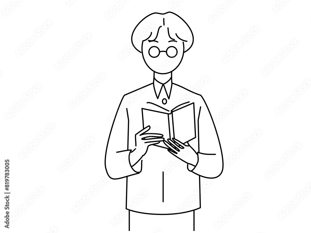 立って本を読んでいる人 立って本を読んでいる人