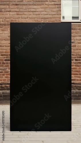 Wallpaper Mural A black door is standing in front of a brick wall. The door is large and has a dark color. The scene gives off a sense of emptiness and solitude Torontodigital.ca