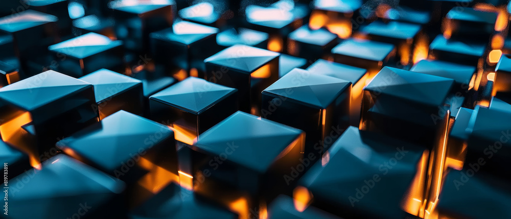 Abstract pattern of blue illuminated 3D cubes with dark shadows. Abstract pattern of blue illuminated 3D cubes with dark shadows.