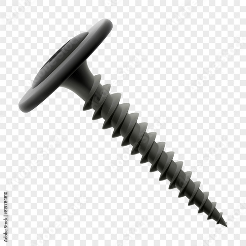 Metal self-tapping screw isolated on transparent background. Realistic 3d Vector illustration