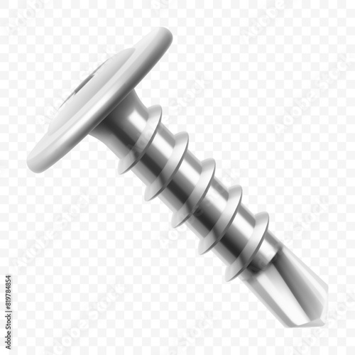 Screw with pressure washer for metal isolated on transparent background. Realistic 3d Vector illustration