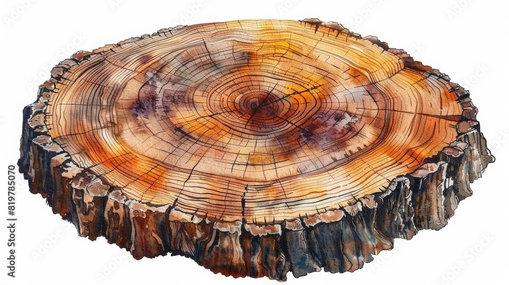 Tree stump, top view, intricate wood rings and rough texture, isolated on a plain white background, perfect for forestry and nature marketing Tree stump, top view, intricate wood rings and rough texture, isolated on a plain white background, perfect for forestry and nature marketing