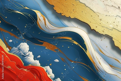 Abstract Marble Stone Pattern Texture with Gold and Multicolored Accents