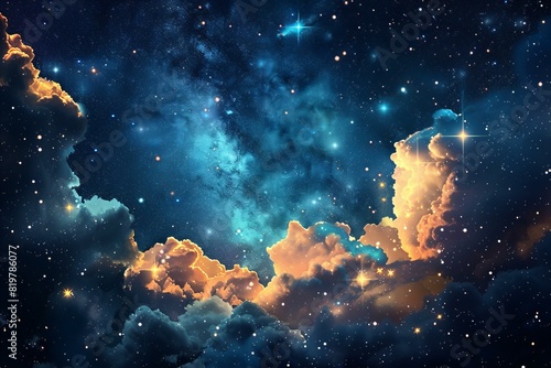 A beautiful cloud scene in space with stars and clouds