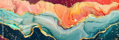 Abstract Marble Stone Pattern Texture with Gold and Multicolored Accents