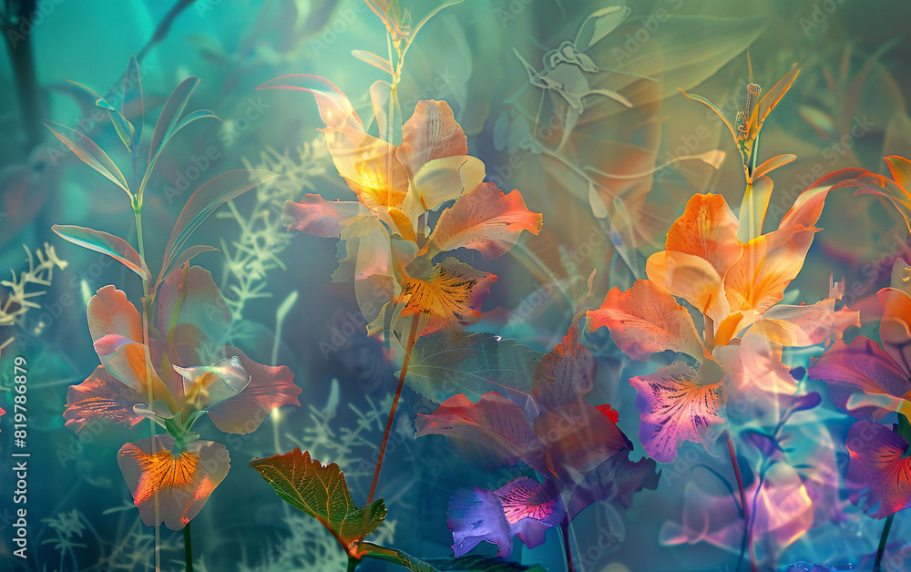 Vibrant Digital Illustration of Flowers with Glowing Petals in a Dreamlike Botanical Garden, Ethereal Floral Artwork with Luminous Blooms and Detailed Leaves in a Surreal Garden Setting Vibrant Digital Illustration of Flowers with Glowing Petals in a Dreamlike Botanical Garden, Ethereal Floral Artwork with Luminous Blooms and Detailed Leaves in a Surreal Garden Setting