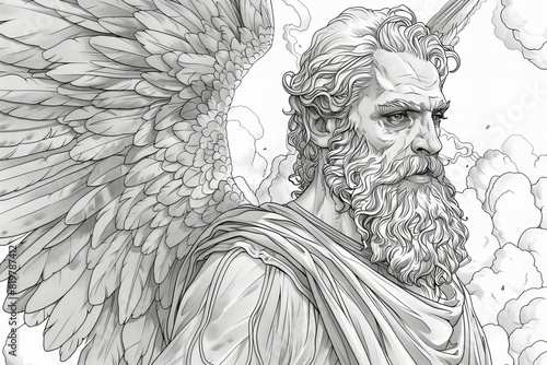 Featuring a coloring page of a erebus, primordial greek gods, monochrome lineart outline photo
