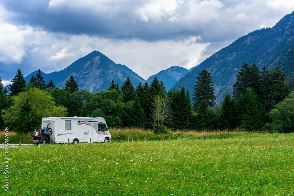 Motorhome camping in the scenic Italian and Austrian Alps Motorhome camping in the scenic Italian and Austrian Alps