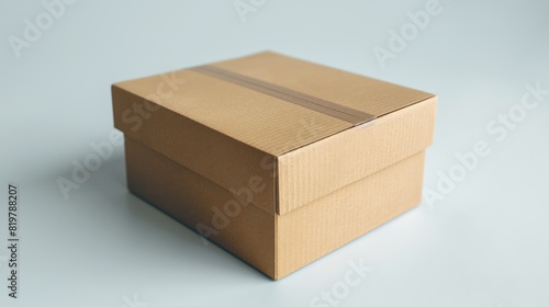 A mockup of a cardboard box on a white background, suitable for visualizing packaging designs or branding for consumer goods.  © Muhammad
