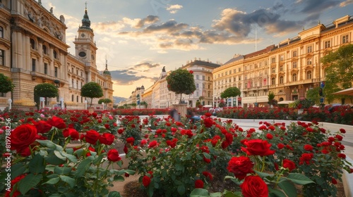 square with red roses in Vienna, Austria