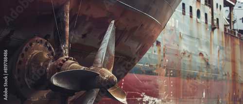 Rustic ship propeller and hull encapsulate maritime nostalgia. photo