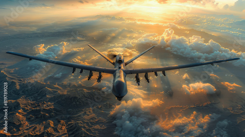 Military Drone over Desolate Landscape photo