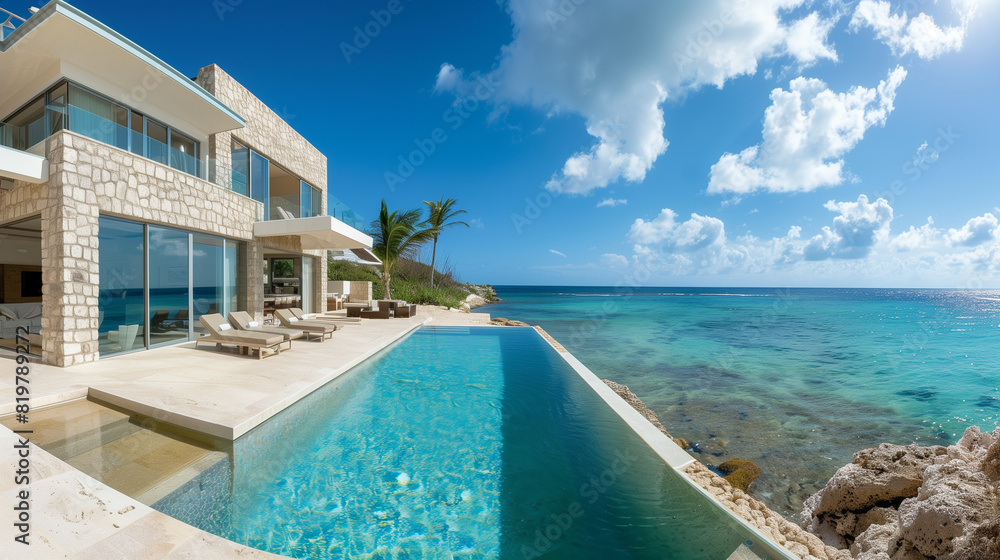 a private beachfront villa with infinity pool and breathtaking ocean views, representing ultimate luxury and relaxation 