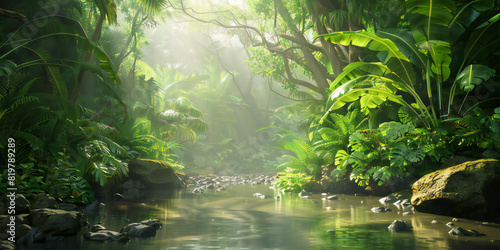 waterfall in the jungle, Explore the biodiversity of a tropical rainforest.