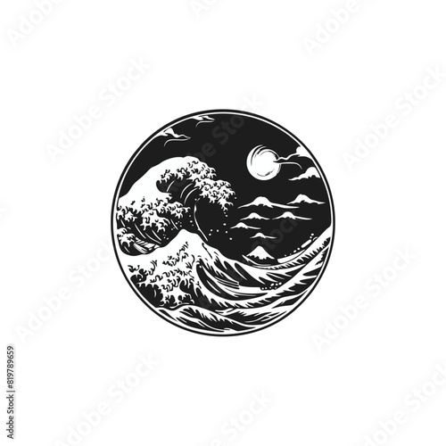 black and white icon Sea and ocean waves